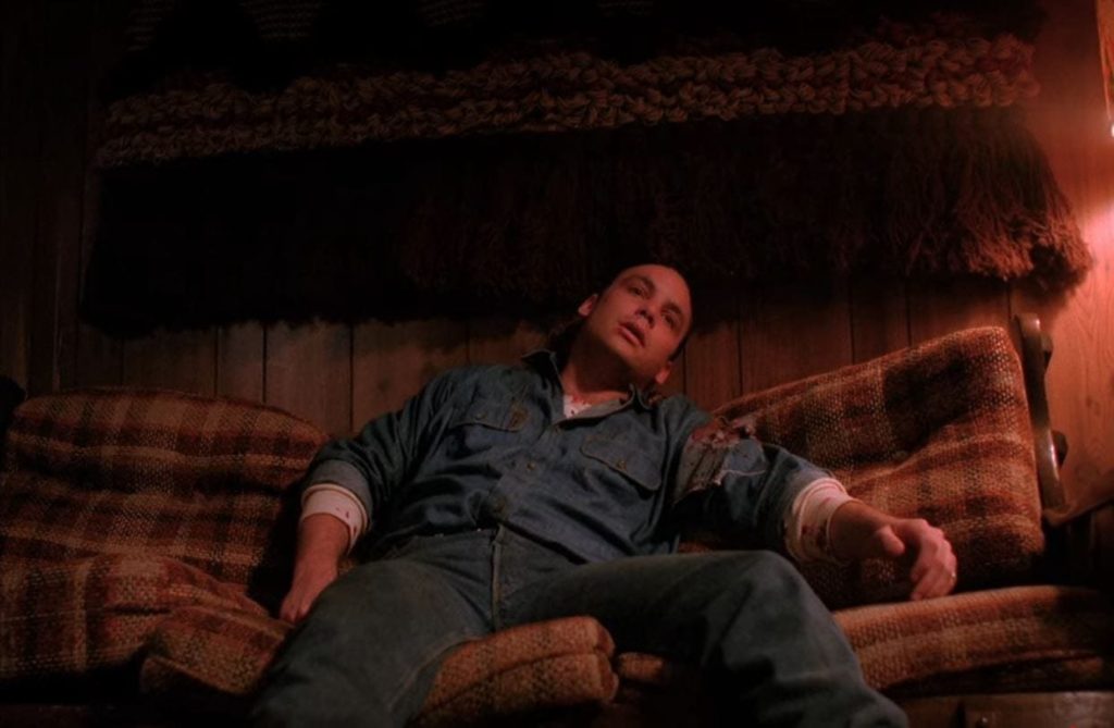 Leo lies on the couch after having been shot