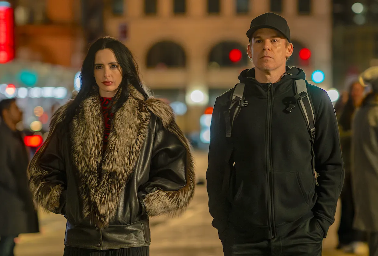 Dexter and Mia walking down the street in Dexter: Resurrection Episode 5