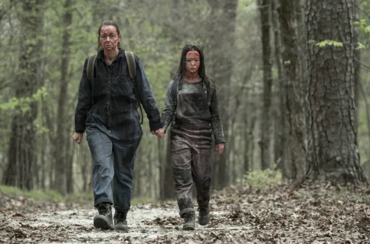 Alpha and Lydia walk in the woods in Tales of the Walking Dead Episode 3