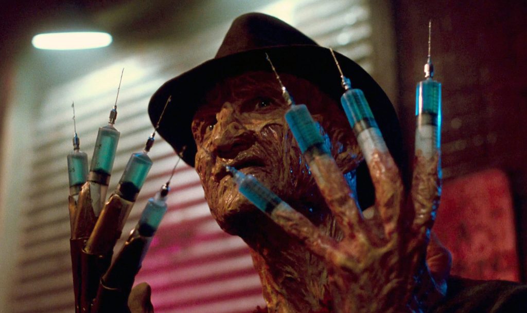 Freddy with syringes for fingers in Dream Warriors